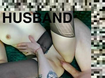 Husband fucks wife in torn pantyhose - Real Russian Porn