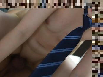 Asian College girl still wearing a tie when I fuck her. Creampie orgasm