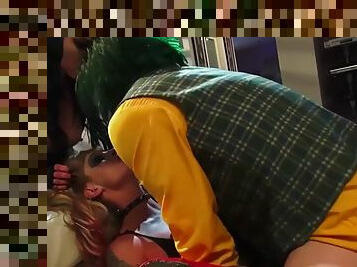 Joker fucks harley quinn and cat woman in nice threesome