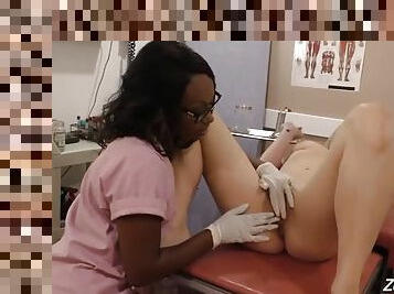 Ebony nurse skyler nicole takes care of dahlia sky's white pussy