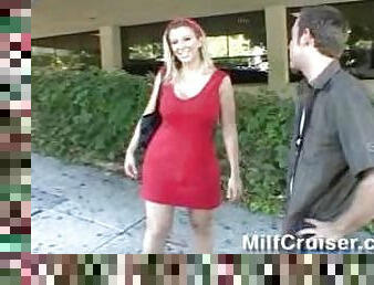 Milf wears tight red dress and fucks