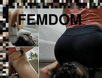 mijando, pés, fetiche, ginásio, cara-em-aperto, domínio-feminino, bebendo