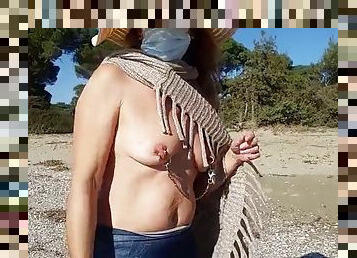 gros-nichons, mamelons, en-plein-air, public, chatte-pussy, amateur, milf, allemand, plage, européenne