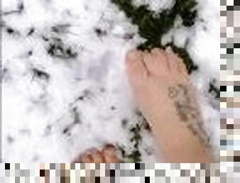 Walking in snow, cute feet