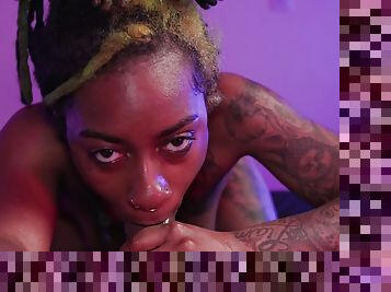 Petite black girl gets fingered then shows her amazing throat skills