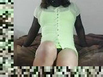 Green dress in pantyhose