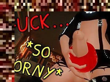 Cute horny femboy strokes his big cock with stroker