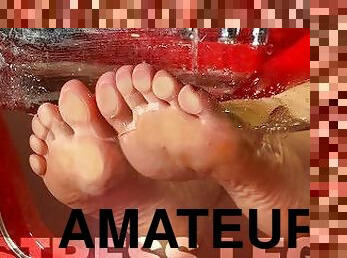 amatör, ayaklar, fetiş, metres, islak, muziplik, ayak-parmakları