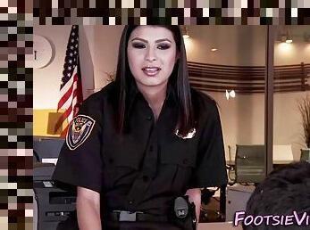 Police woman foot tugs