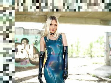 utendørs, offentlig, amatør, blond, fetisj, latex, alene