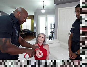 Intense threesome for a hot wife with two black cops
