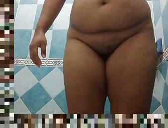 Chubby wife in bathroom