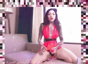 Mistress Fetish Dolly vibrating pink strap-on dildo rubber latex Dominatrix sissy slave CD worship