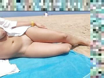 gros-nichons, public, chatte-pussy, amateur, ados, plage, solo