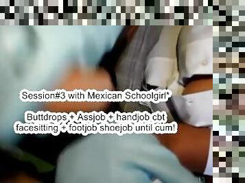 aluna, latina, punheta, ejaculação, mexicano, uniforme, domínio-feminino