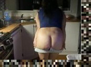 striptease while MILF cooking dinner