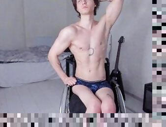 Wheelchair striptease and dick play