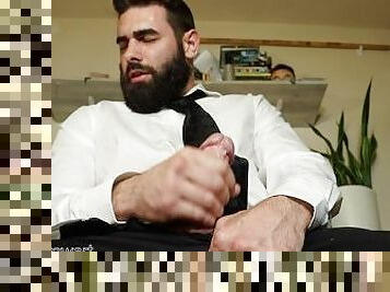 Bearded Man in Black Suit and Tie, Business Man, Solo Jerk-off cumshot AxleRodStewart