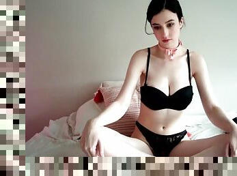 Cute white Felix squeezes her pink nipples on cam