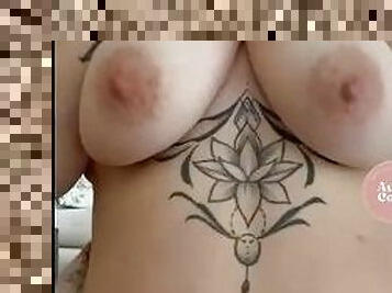 Chubby girlfriend sits on your lap and wants her titties sucked