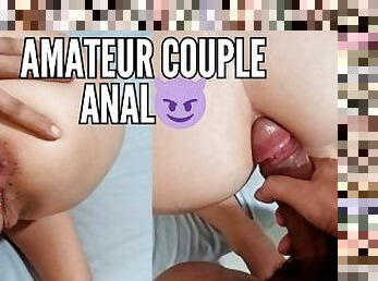 femme, amateur, anal, ejaculation-sur-le-corps, énorme-bite, maison, ejaculation-interne, couple, butin, salope