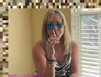 Sexy Cougar Smoking In Her Bedroom Before Hitting the Bar