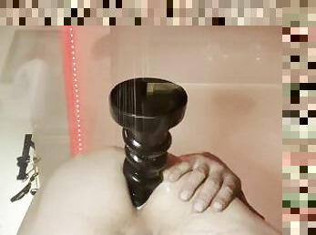 Big Screw shaped Dildo Goes Deep In This Studs Sexy Hole & makes Big Cock drip Cum Nonstop on glass