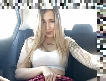 Teen Alice masturbates in the car