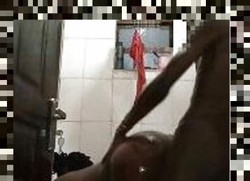 mandi, mastubasi, orgasme, pesta-liar, berkulit-hitam, hitam, sperma, mandi-shower, tertangkap, penis