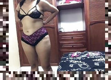 Unfaithful wife changes clothes in front of her husband's friend
