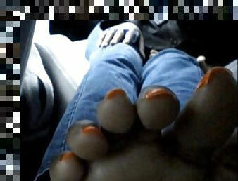 Hooded MILF with orange toes