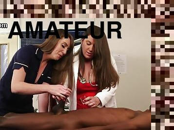 CFNM amateur IR nurses suck black cock for cum show