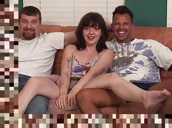 Saggy amateur shared for sex in lustful threesome on cam