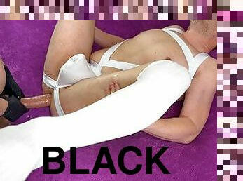 HUGE DILDO PEGGING in jockstrap. She finished him with black LATEX MEDICAL GLOVES (teaser)