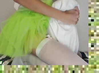 Sissy in a tutu and diaper fucks a pillow