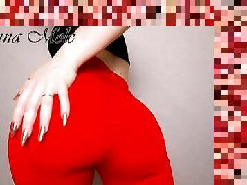 PAWG in red leggings and heels twirls her juicy ass Masturbates her juicy pussy and cums loudly ????