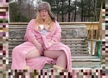 country girl cums outside in ugg boots and a robe