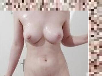 Gym Girl , Fit Body ,Messy Oiling Up, Wet And Sloppy