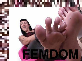 cul, bdsm, pieds, fétiche, solo, maîtresse, brunette, femme-dominatrice, tatouage, cuir