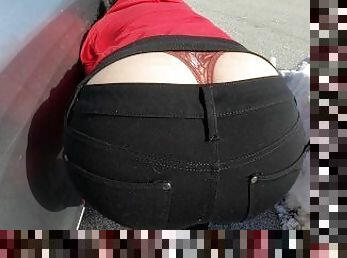 Milf flashing epic thong Whaletail at the gas station - Sammi Starfish