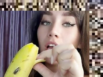 amateur, mamada, chorro-de-corrida, corrida, webcam, a-solas, banana