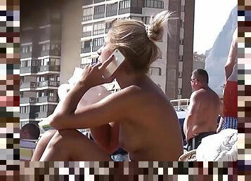 amatoriali, videocamera, spiaggia, voyeur, bikini, topless