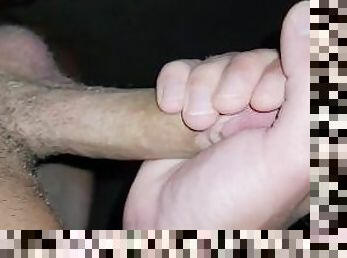 Boy jerking off in garage at night and cumming in view of the neighbors