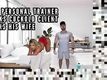 Giant personal trainer shrinks cuckold client & fucks his wife