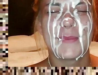 18yo blonde teen slut gets cum on face - facial