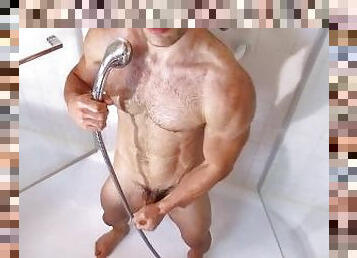 masturbation, énorme-bite, gay, branlette, massage, secousses, européenne, euro, douche, musclé