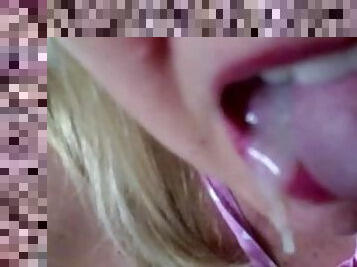 Cum dripping from my face after getting a huge load in my mouth!