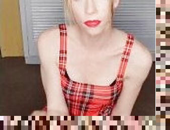 transsexueller, reifen, babe, blasen, beule-schuss, immens-glied, junge, tranny, schlucken, gesichts