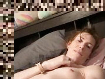 Cute ginger trans girl plays with her cock for the camera