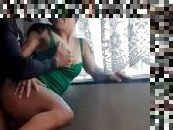 ISE_MAH - Green dress and heels fucked standing window open at daylight
